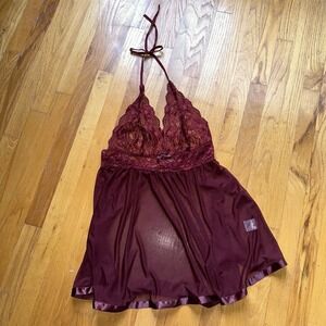 Avidlove Babydoll Chemise Nightie Floral Lace Sheer Red Mesh Flowy Sexy 16 Satin